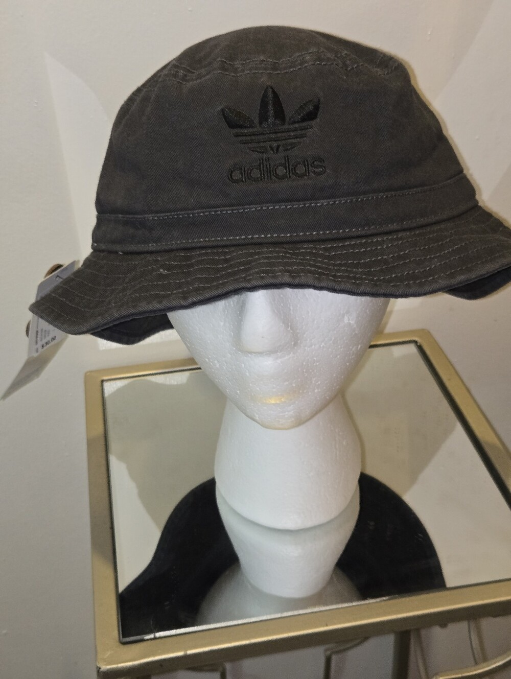 NWT Adidas Originals Washed Bucket Hat Carbon Grey Black Embroidered Trefoil OSF